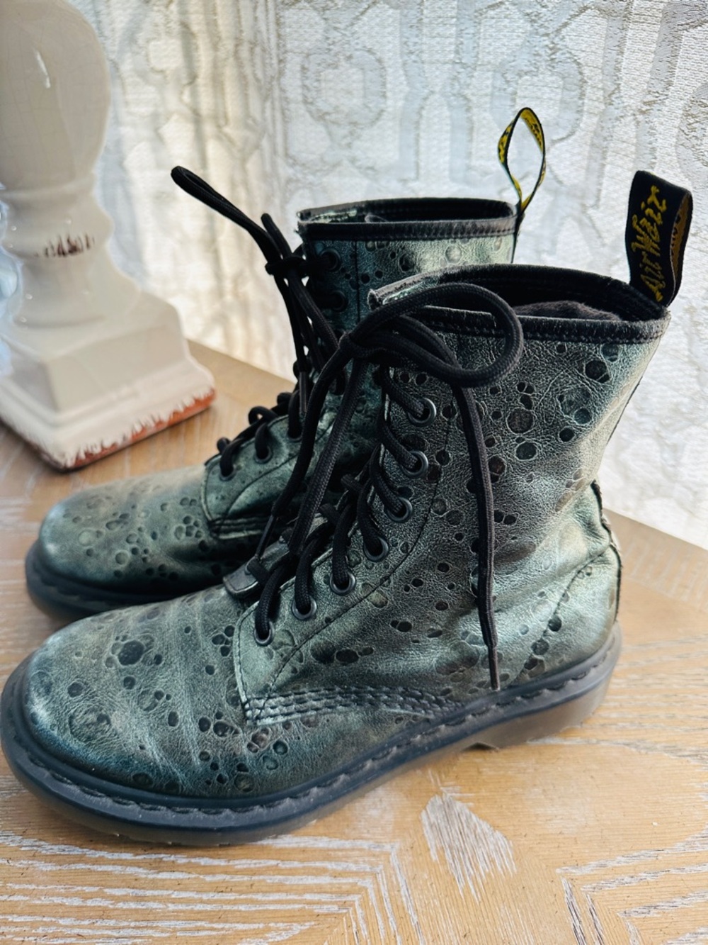 Dr. Martens Lunar Craters Metallic Green Boots